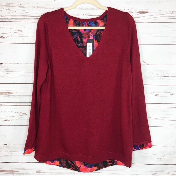 NYDJ Mixed Media Red V Neck Sweater NWT - Picture 4 of 7